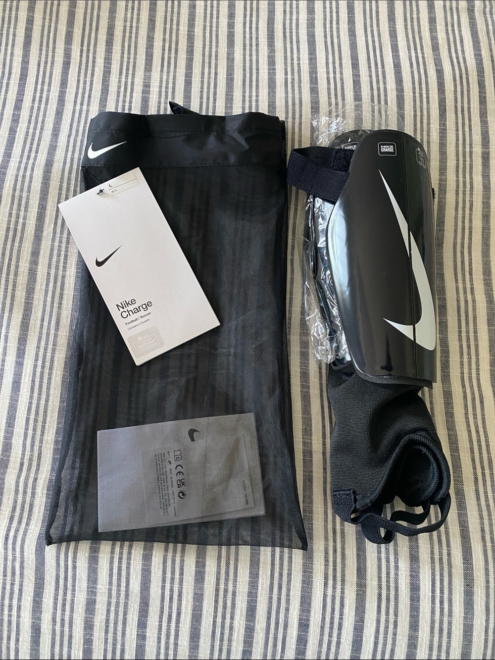 Nike Black & White Charge Shin Guard Set with Sleeve